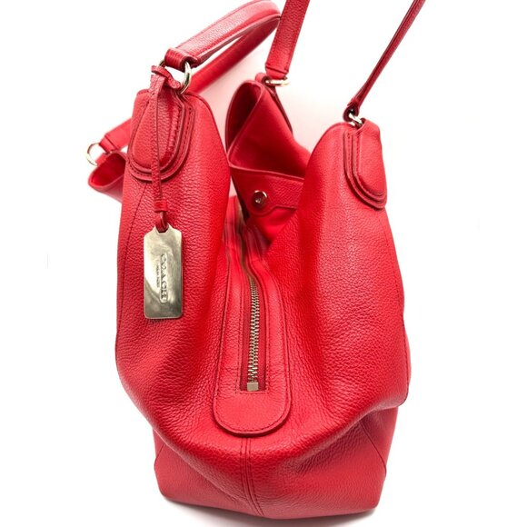 Coach Red Pebbled Leather Large Shoulder Hobo Bag 33547 Turnlock Zip Gold - Picture 7 of 16